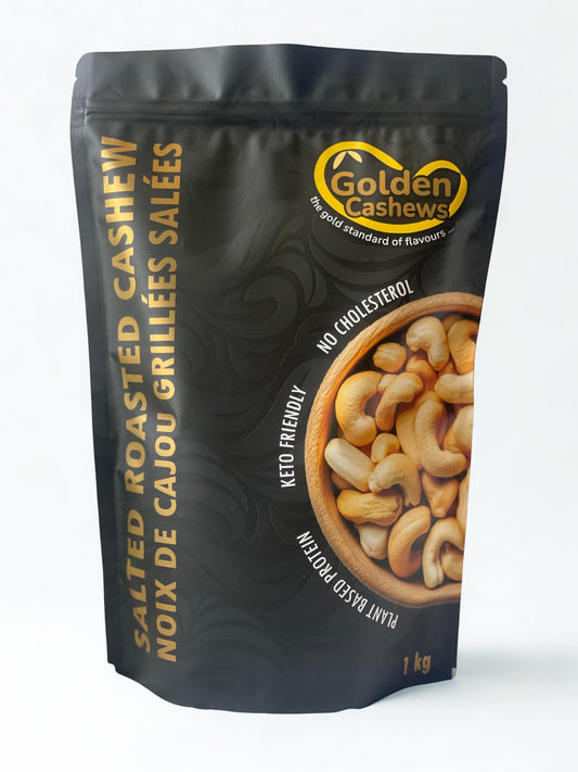 Golden Cashews – 1 kg Roasted Salted Whole Cashews | No added oils